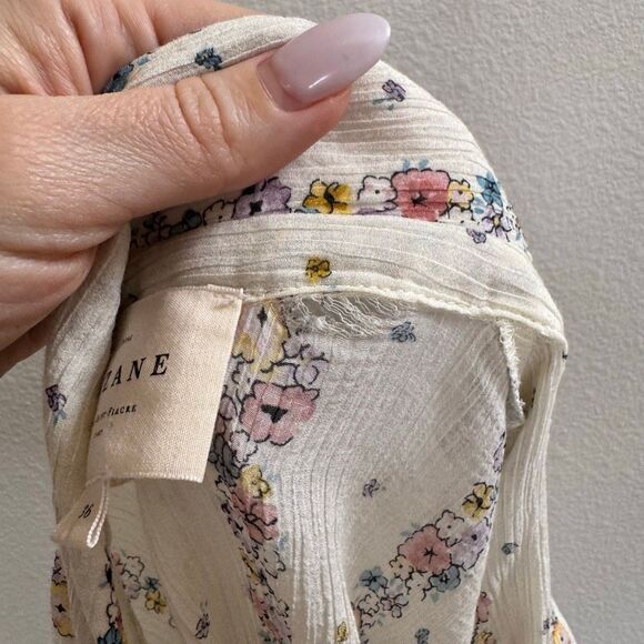 Sezane Claudio Shirt 36 Fleur Floral Stripe Silk Cotton Blend Romantic Size 36 - Picture 8 of 9